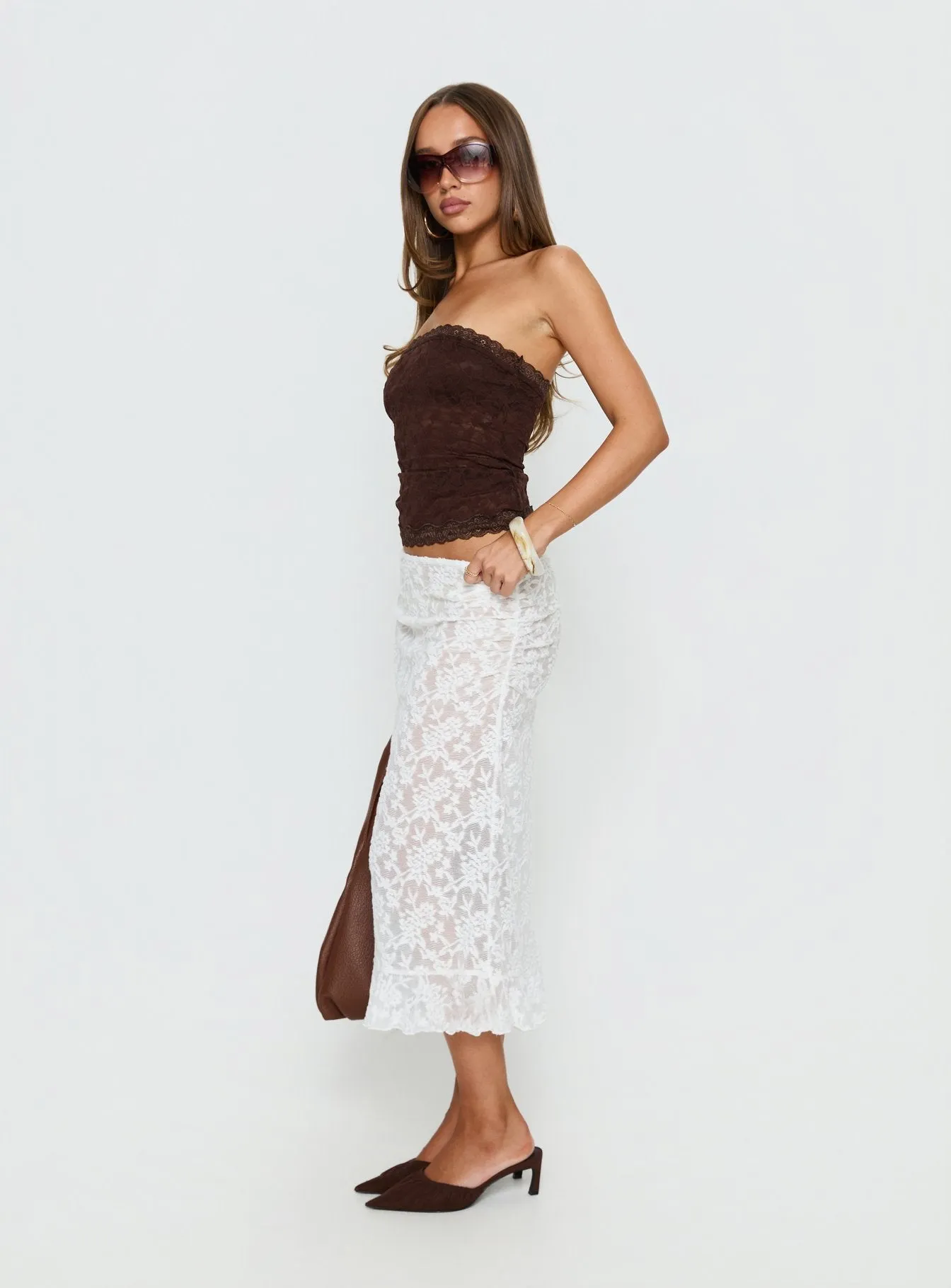 Toscani Lace Frill Midi Skirt White sold by Princess Polly product image thumbnail 4