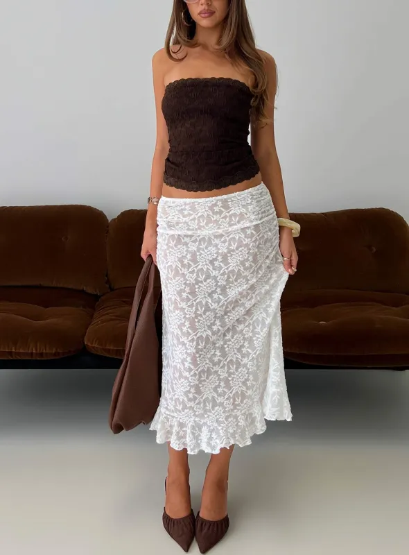 Toscani Lace Frill Midi Skirt White made by Princess Polly