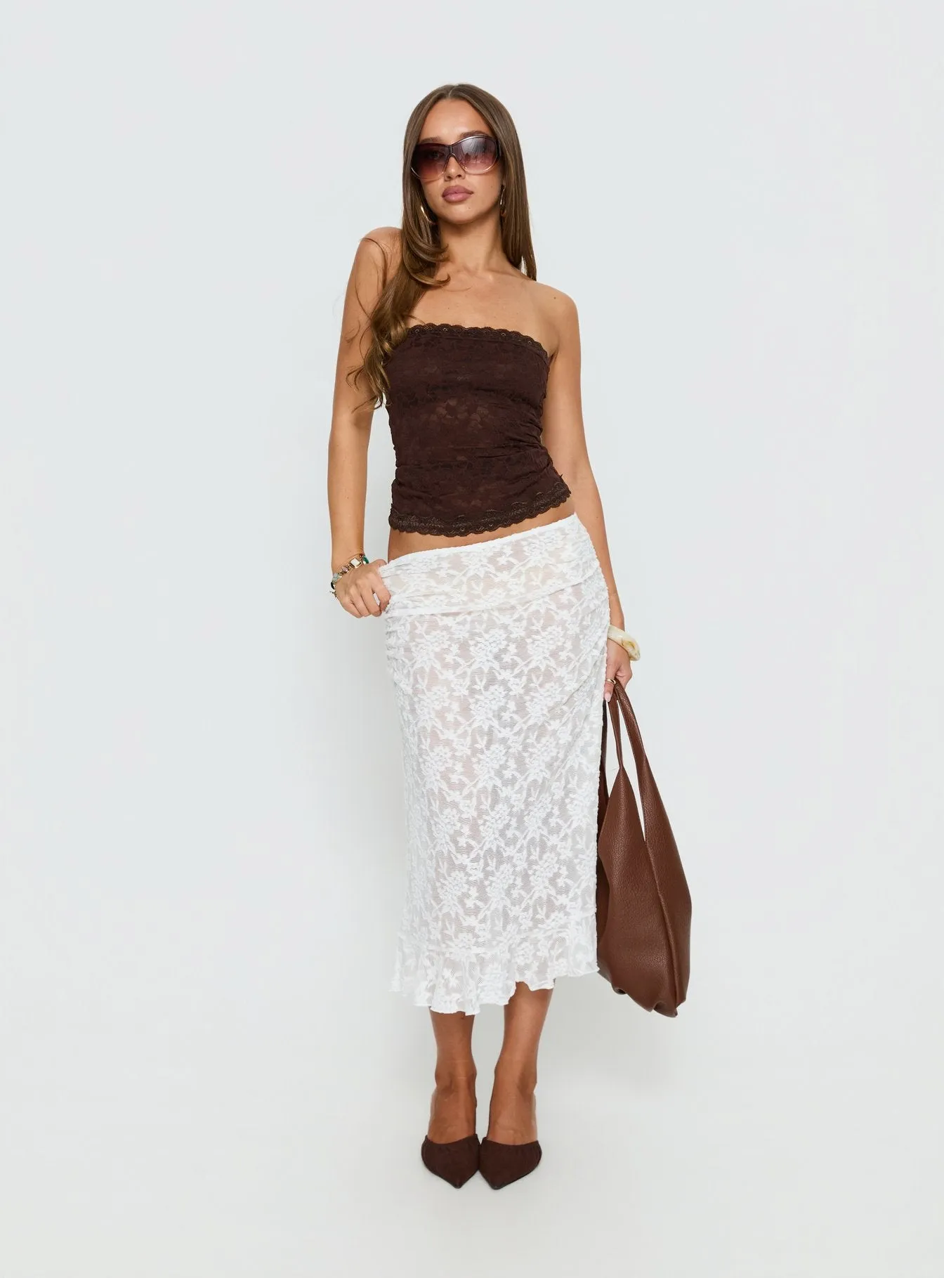 Toscani Lace Frill Midi Skirt White sold by Princess Polly product image thumbnail 2