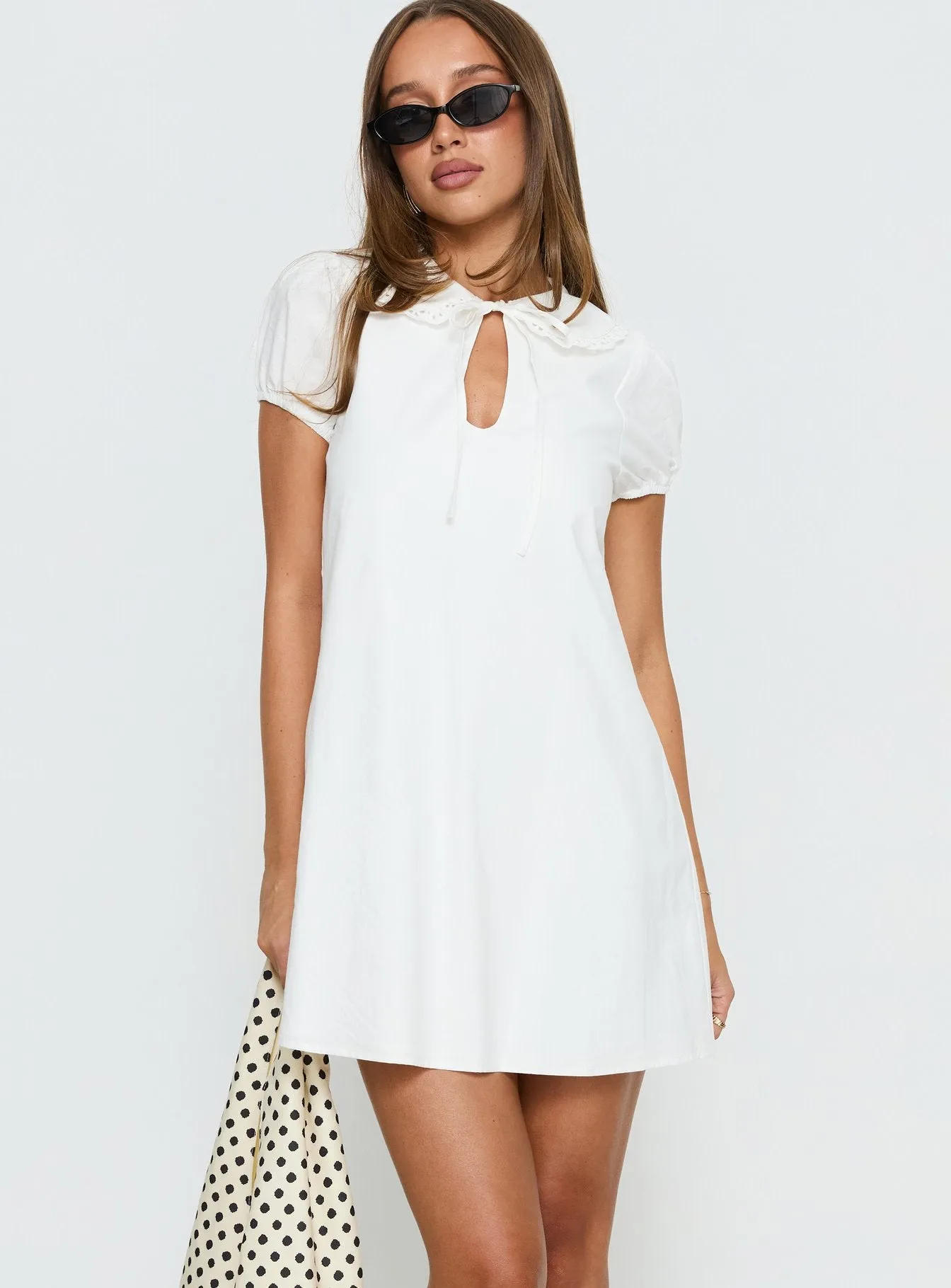 You've Got Mail Lace Trim Keyhole Mini Dress White sold by Princess Polly product image thumbnail 2