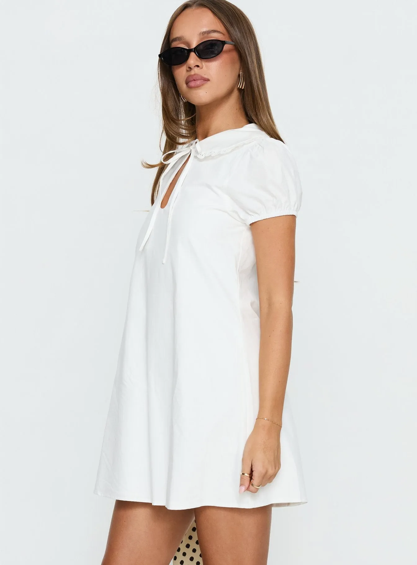 You've Got Mail Lace Trim Keyhole Mini Dress White sold by Princess Polly product image thumbnail 4