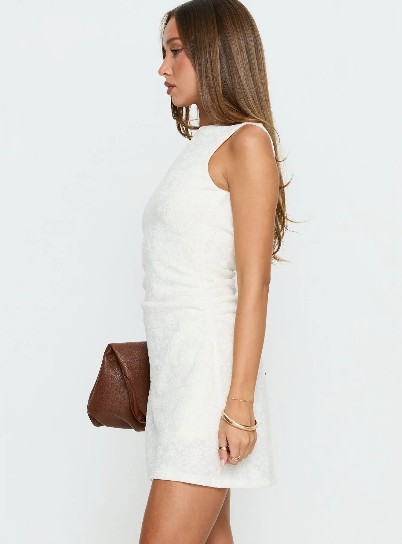 Falling Stars Ruched Mini dress Cream sold by Princess Polly product image thumbnail 4