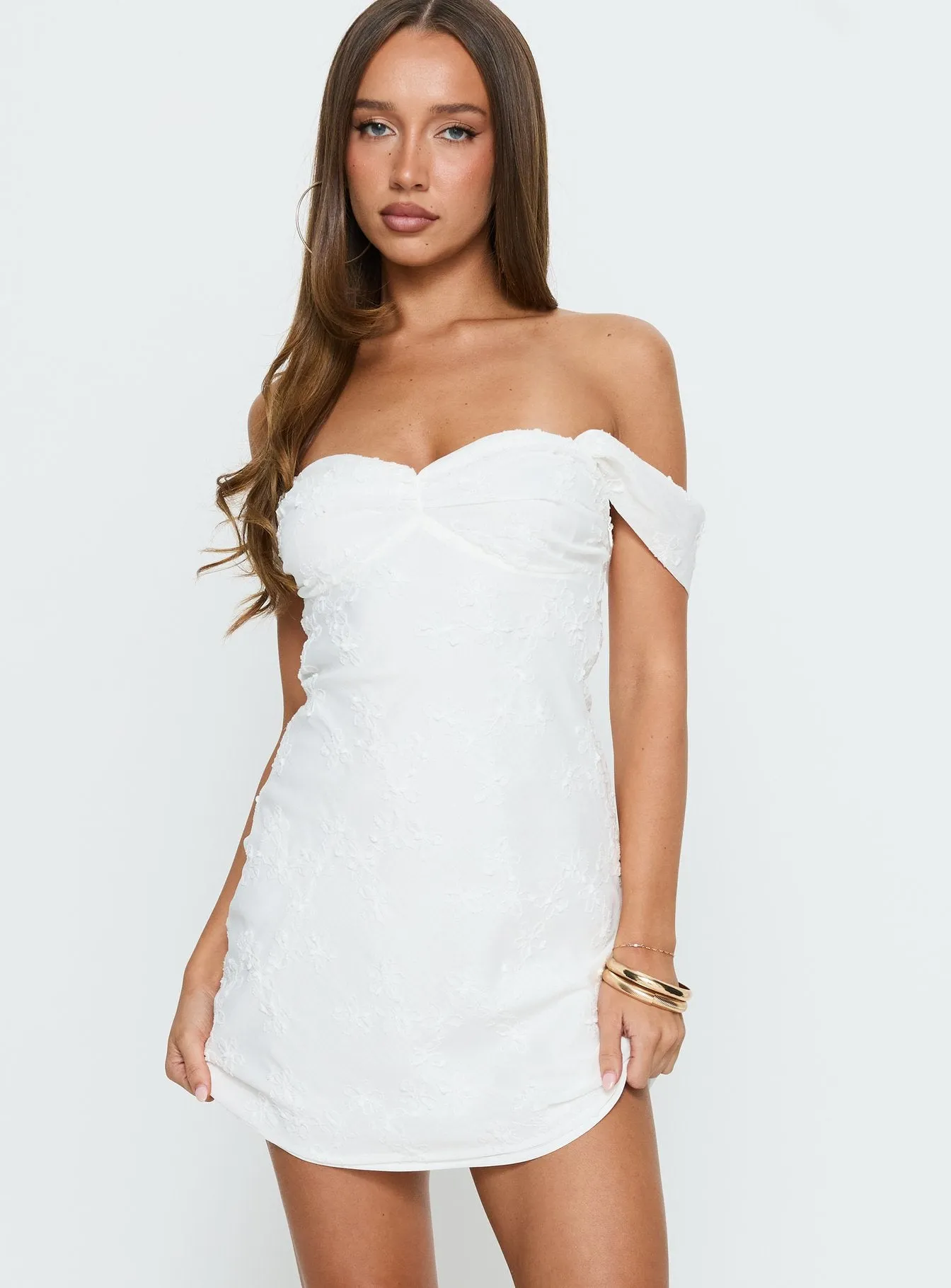 Rozerie Off Shoulder Mini Dress White sold by Princess Polly product image thumbnail 3