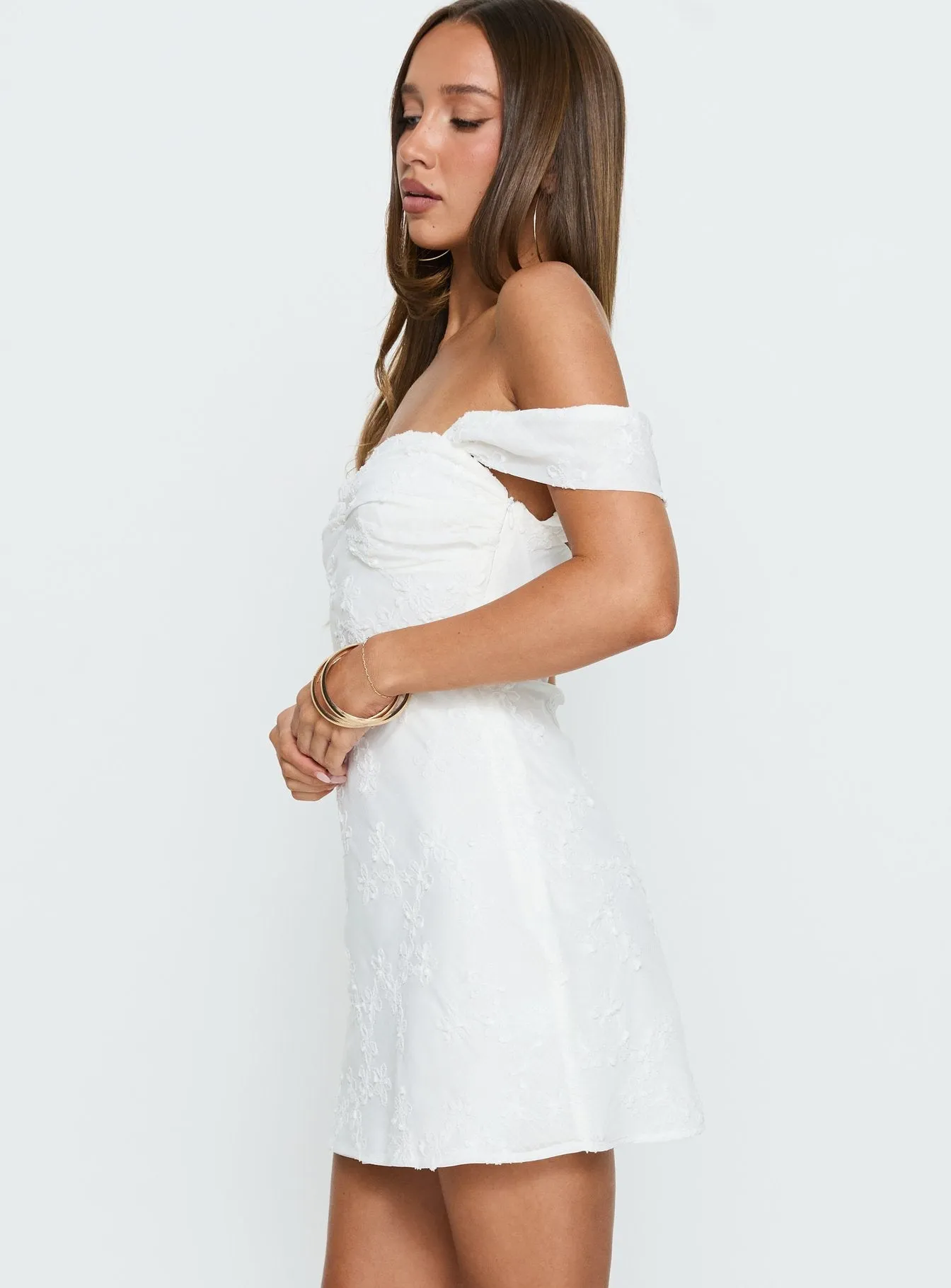 Rozerie Off Shoulder Mini Dress White sold by Princess Polly product image thumbnail 5