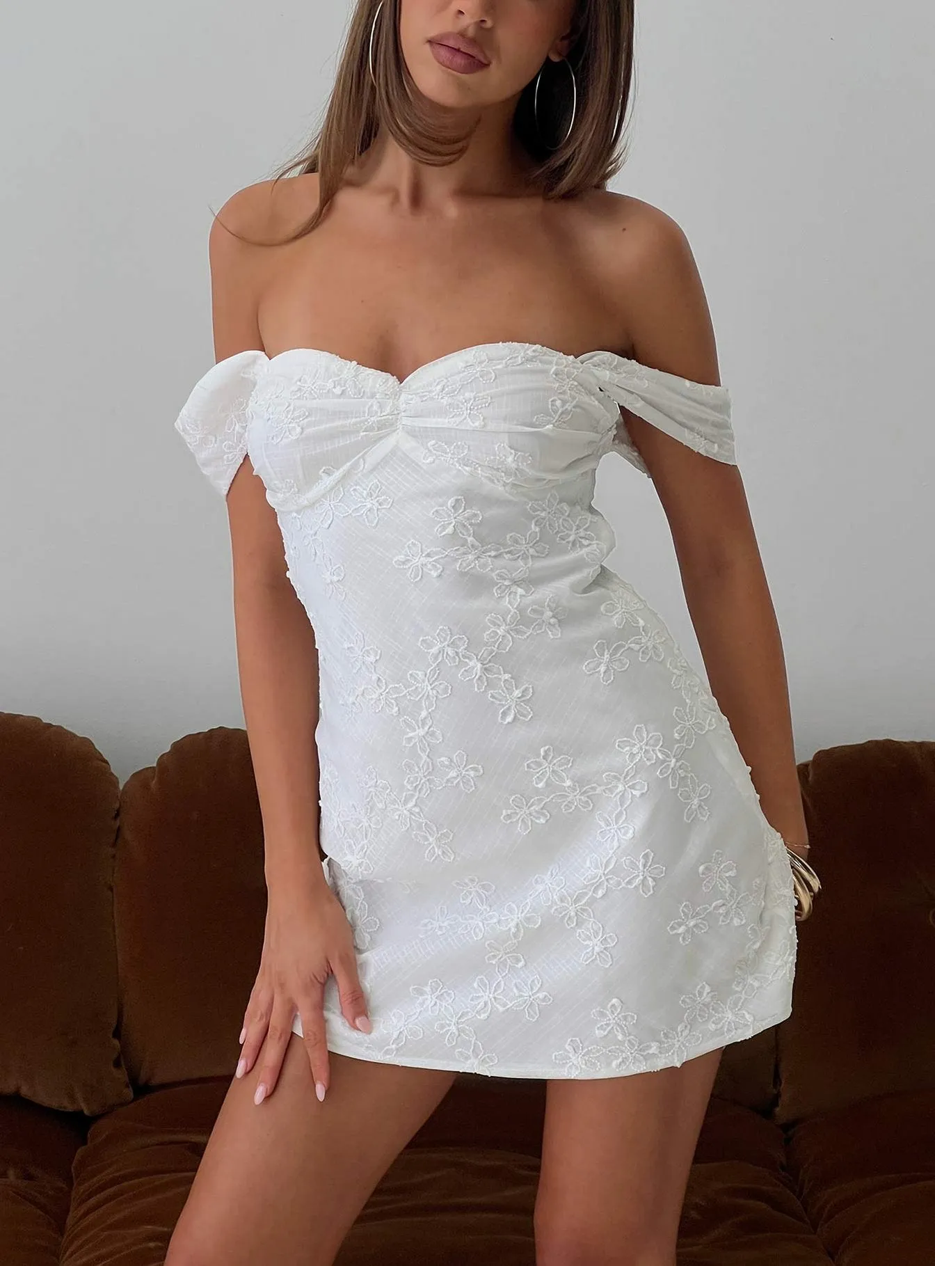 Rozerie Off Shoulder Mini Dress White sold by Princess Polly product image thumbnail 2