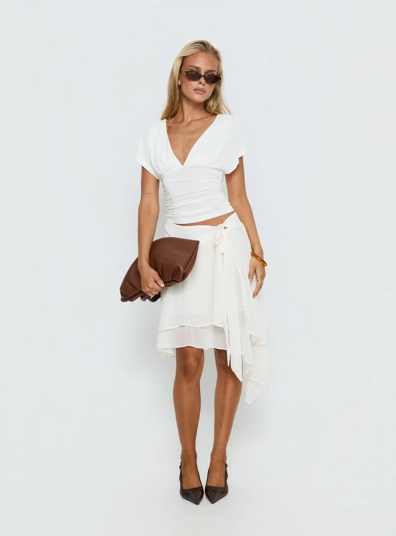Ophella Tie Waist Chiffon Midi Skirt Cream sold by Princess Polly product image thumbnail 3