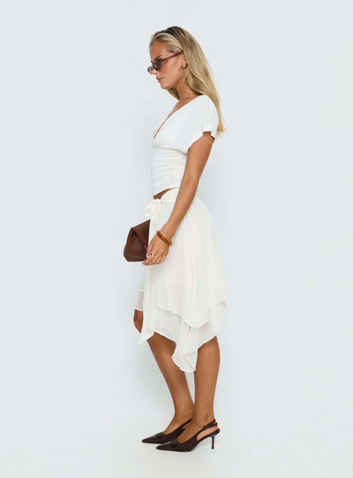Ophella Tie Waist Chiffon Midi Skirt Cream sold by Princess Polly product image thumbnail 4