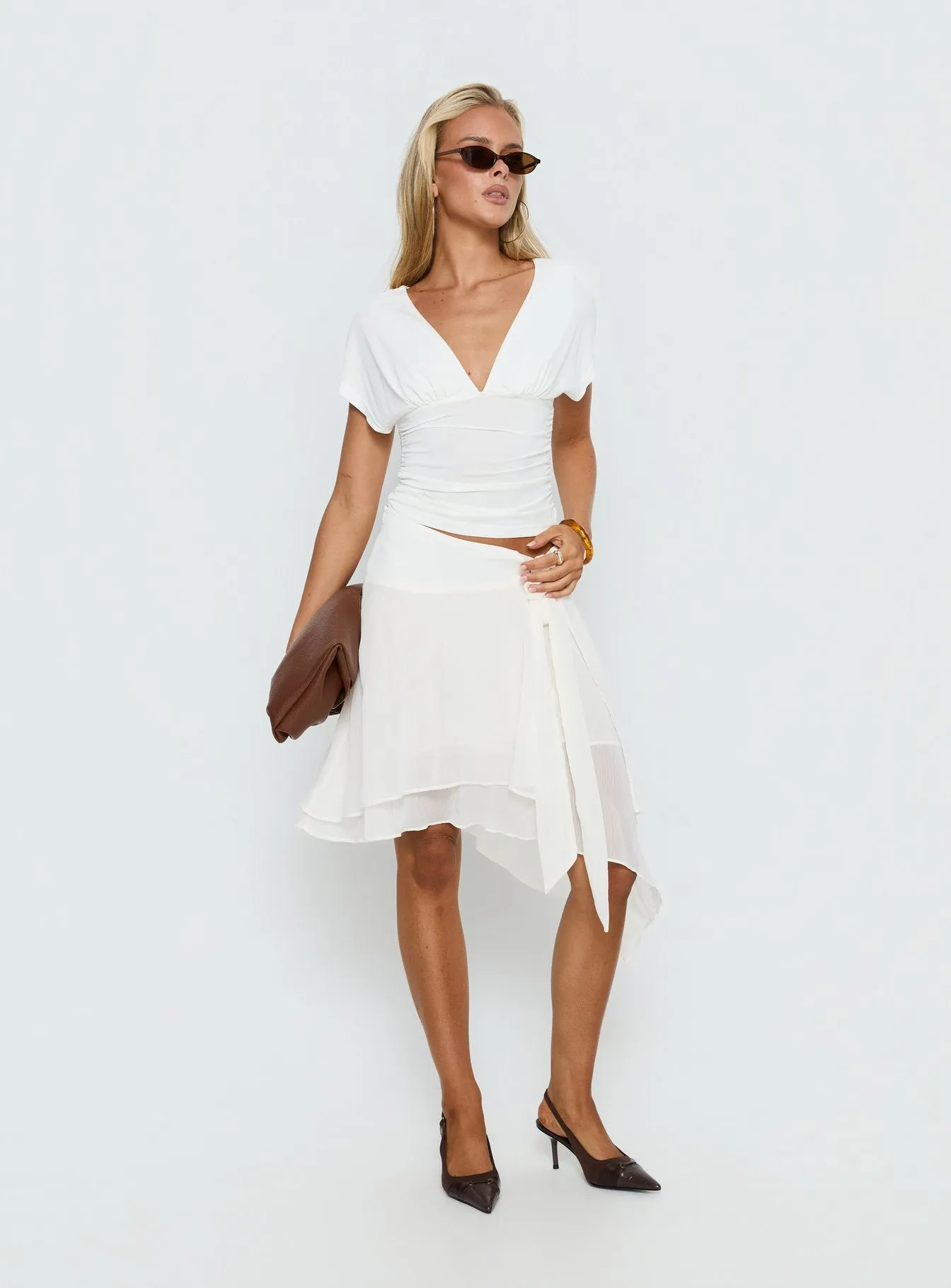 Ophella Tie Waist Chiffon Midi Skirt Cream sold by Princess Polly product image thumbnail 2