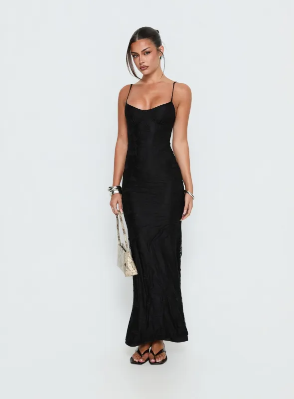 Amika Lace Maxi Dress Black made by Princess Polly
