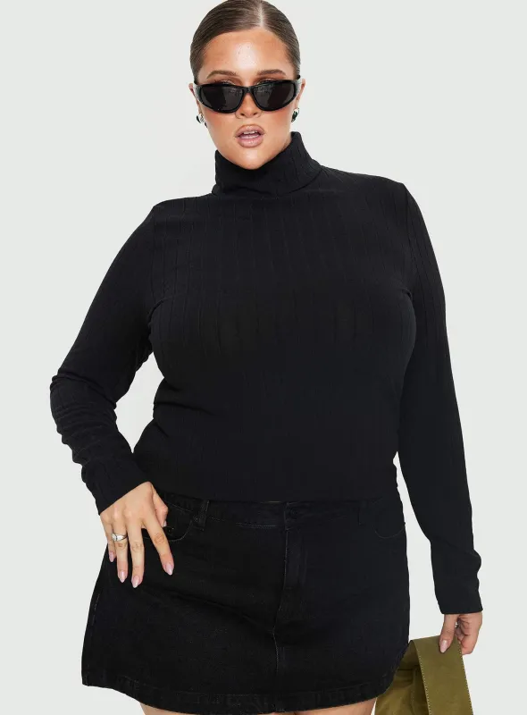 Enisa High Neck Long Sleeve Top Black Curve made by Princess Polly