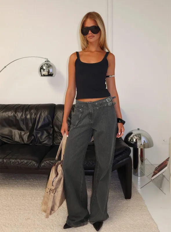 Paltrow Mid Rise Wide Leg Cargo Jeans Washed Grey made by Princess Polly