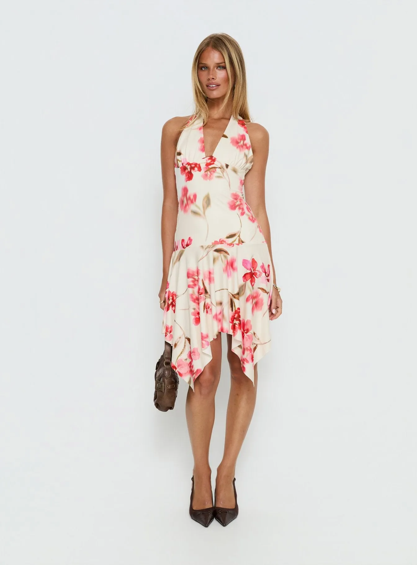 Loreza Halter Asymmetrical Midi Dress Cream Floral sold by Princess Polly product image thumbnail 3
