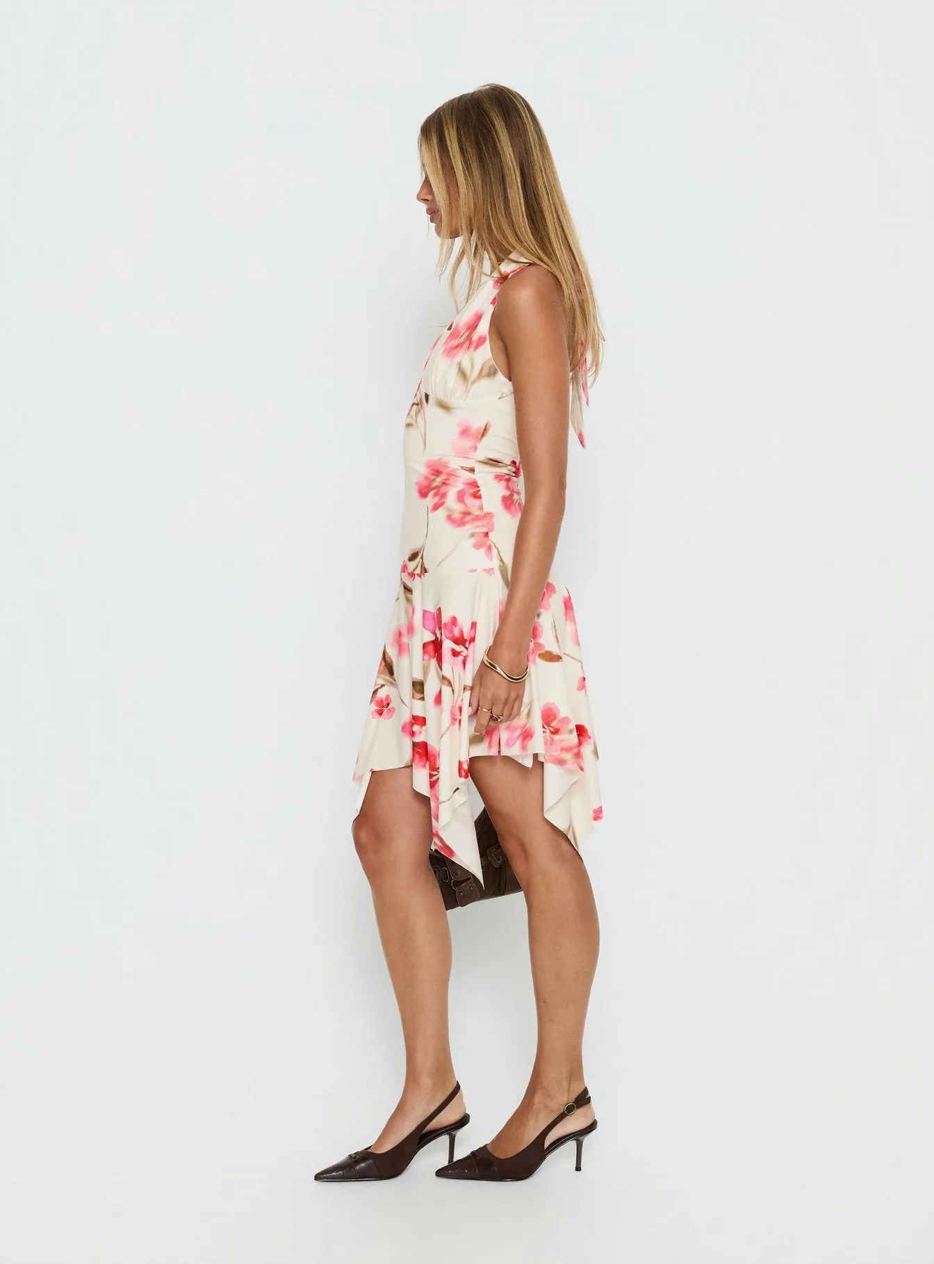 Loreza Halter Asymmetrical Midi Dress Cream Floral sold by Princess Polly product image thumbnail 4