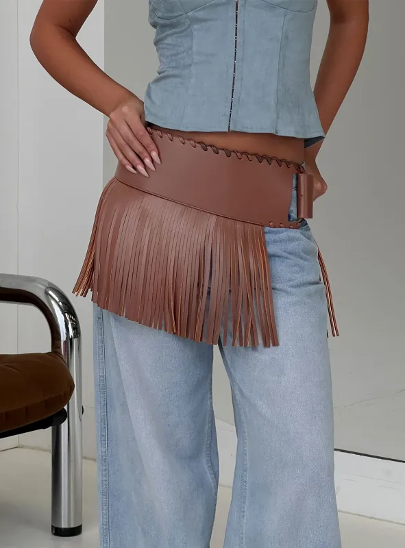 Halycon Whipstitch Tassel Belt Brown made by Princess Polly