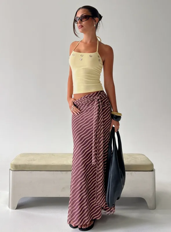 Caviar Tie Maxi Skirt Brown Stripe made by Princess Polly