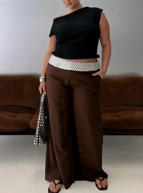 Past Life Fold Over Waistband Pant Brown / Stripe Curve made by Princess Polly