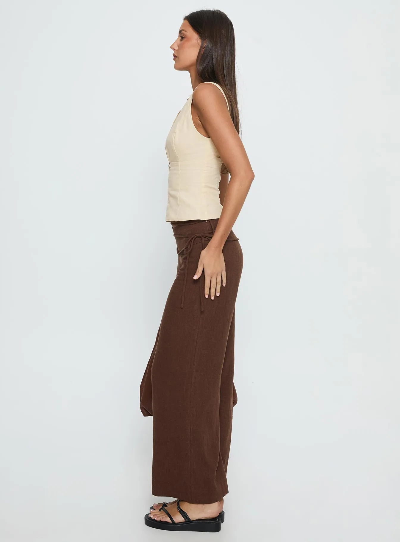 Silver Moon Linen Blend Tie Pants Brown Petite sold by Princess Polly product image thumbnail 4