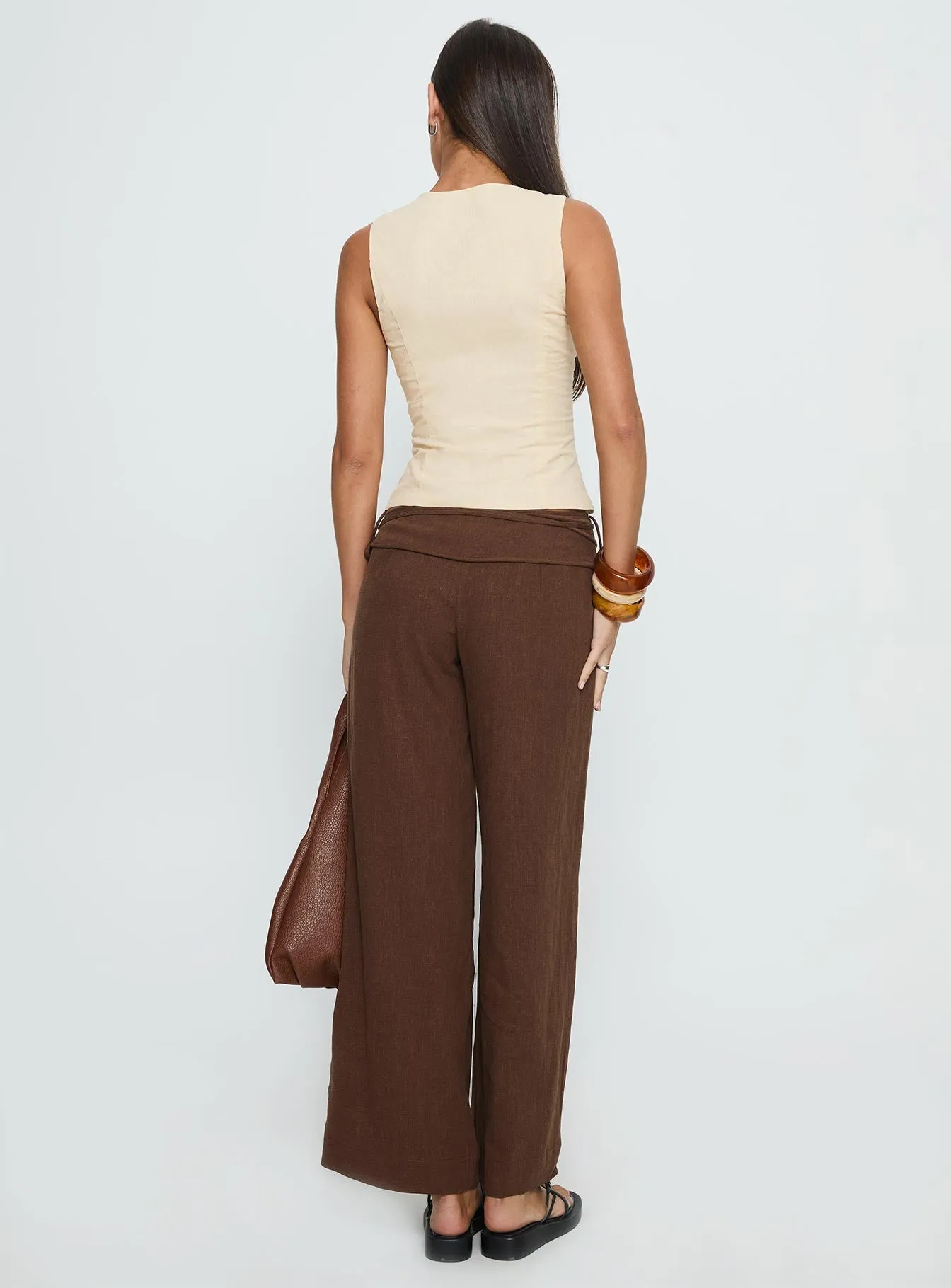 Silver Moon Linen Blend Tie Pants Brown Petite sold by Princess Polly product image thumbnail 5