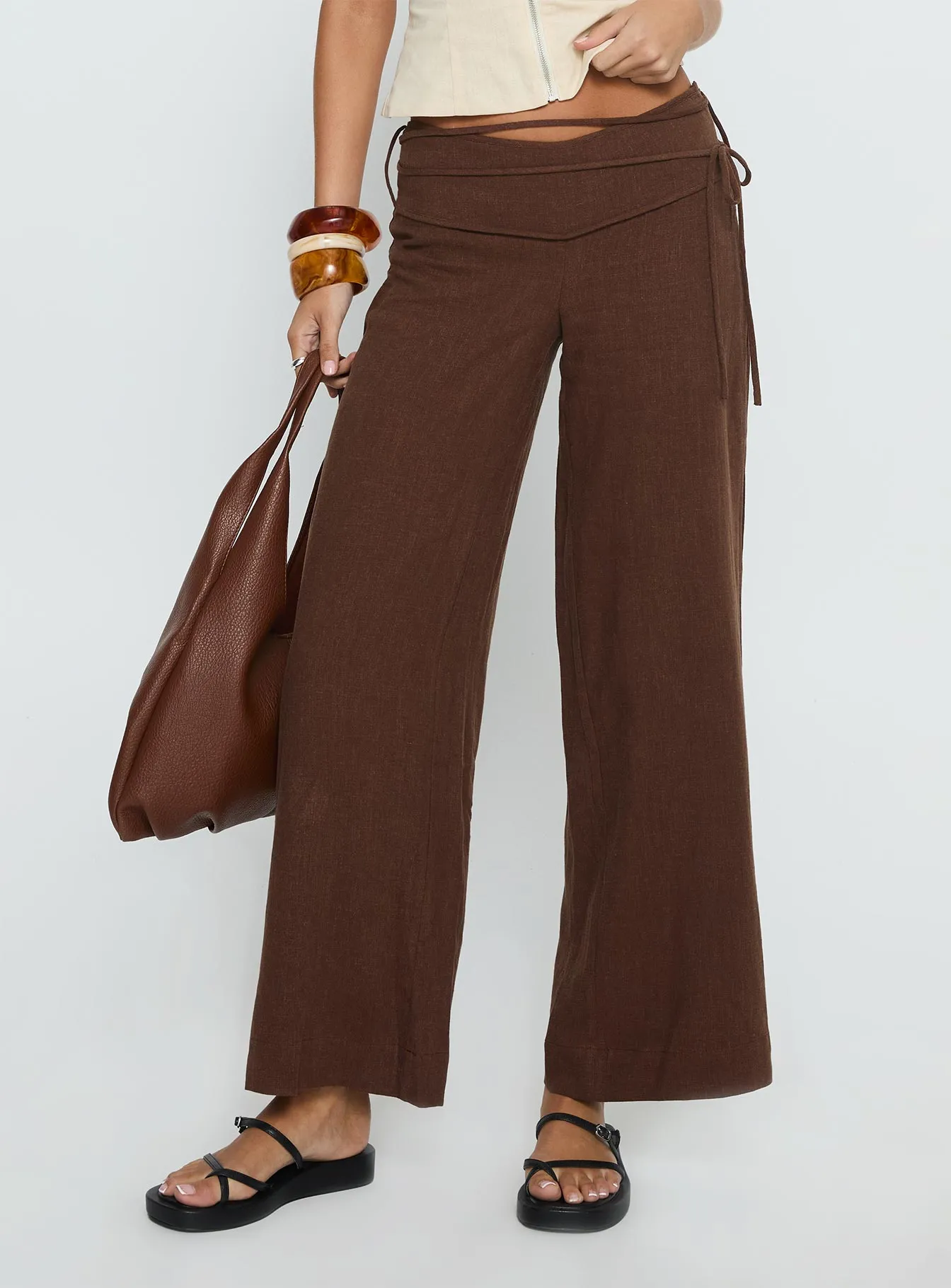 Silver Moon Linen Blend Tie Pants Brown Petite sold by Princess Polly product image thumbnail 2