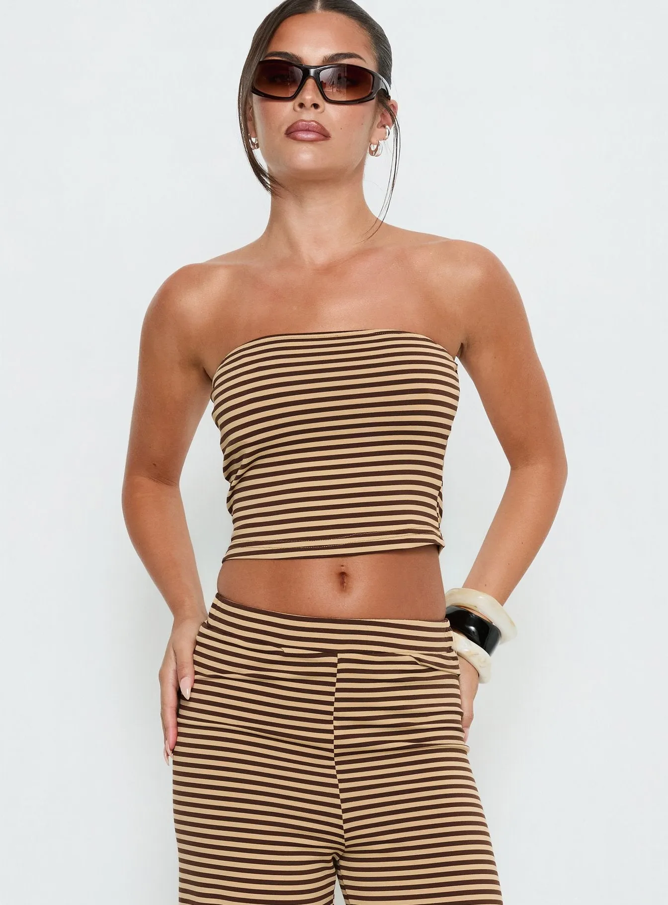 Timora Strapless Top Brown Stripe sold by Princess Polly product image thumbnail 2
