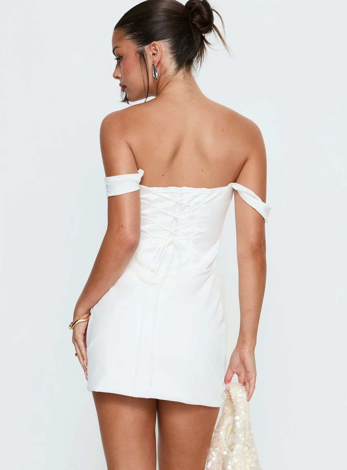 Joslyne Off Shoulder Corset Mini Dress White sold by Princess Polly product image thumbnail 5