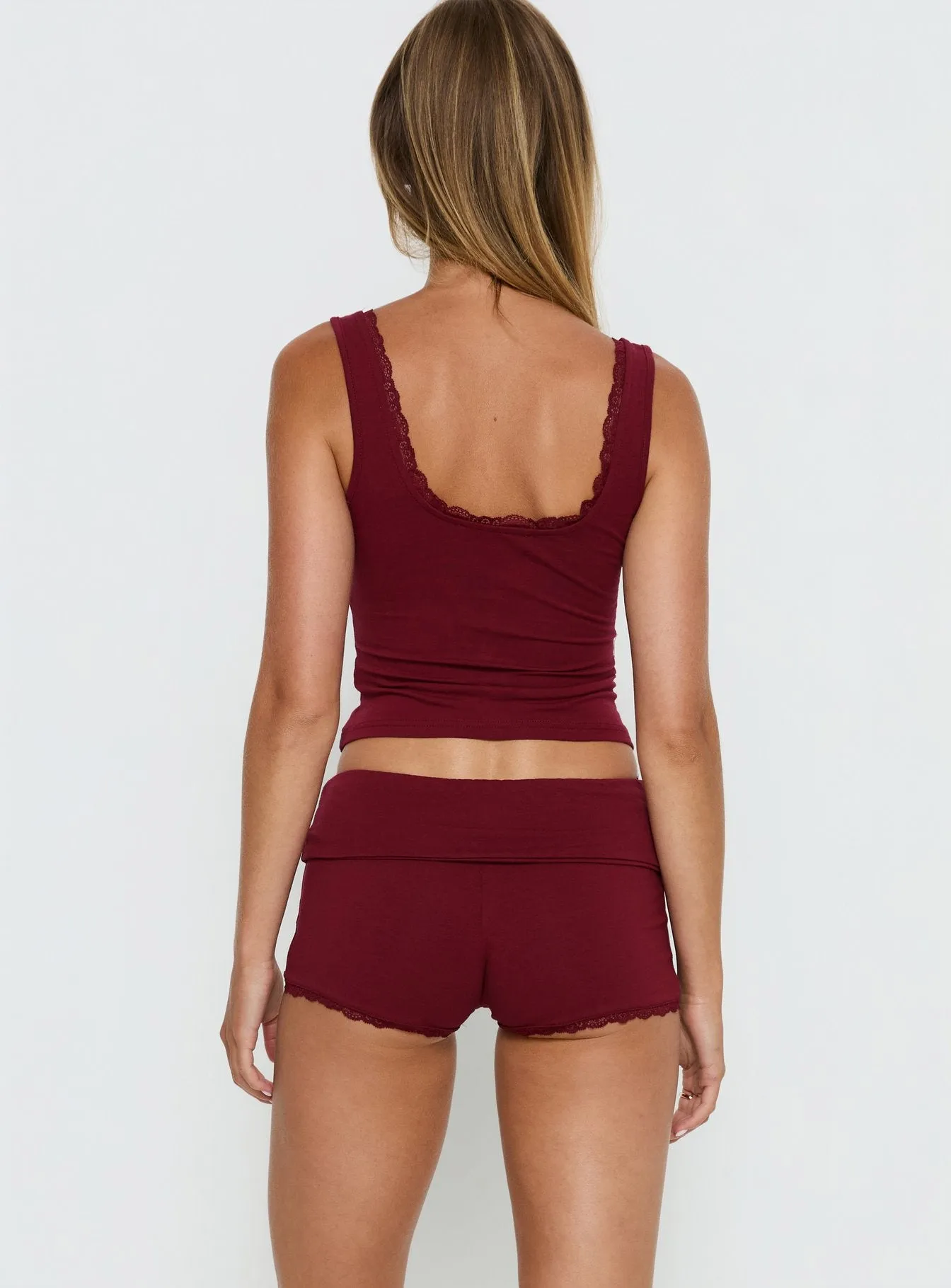 Serae Lace Trim Foldover Micro Shorts Cherry sold by Princess Polly product image thumbnail 5