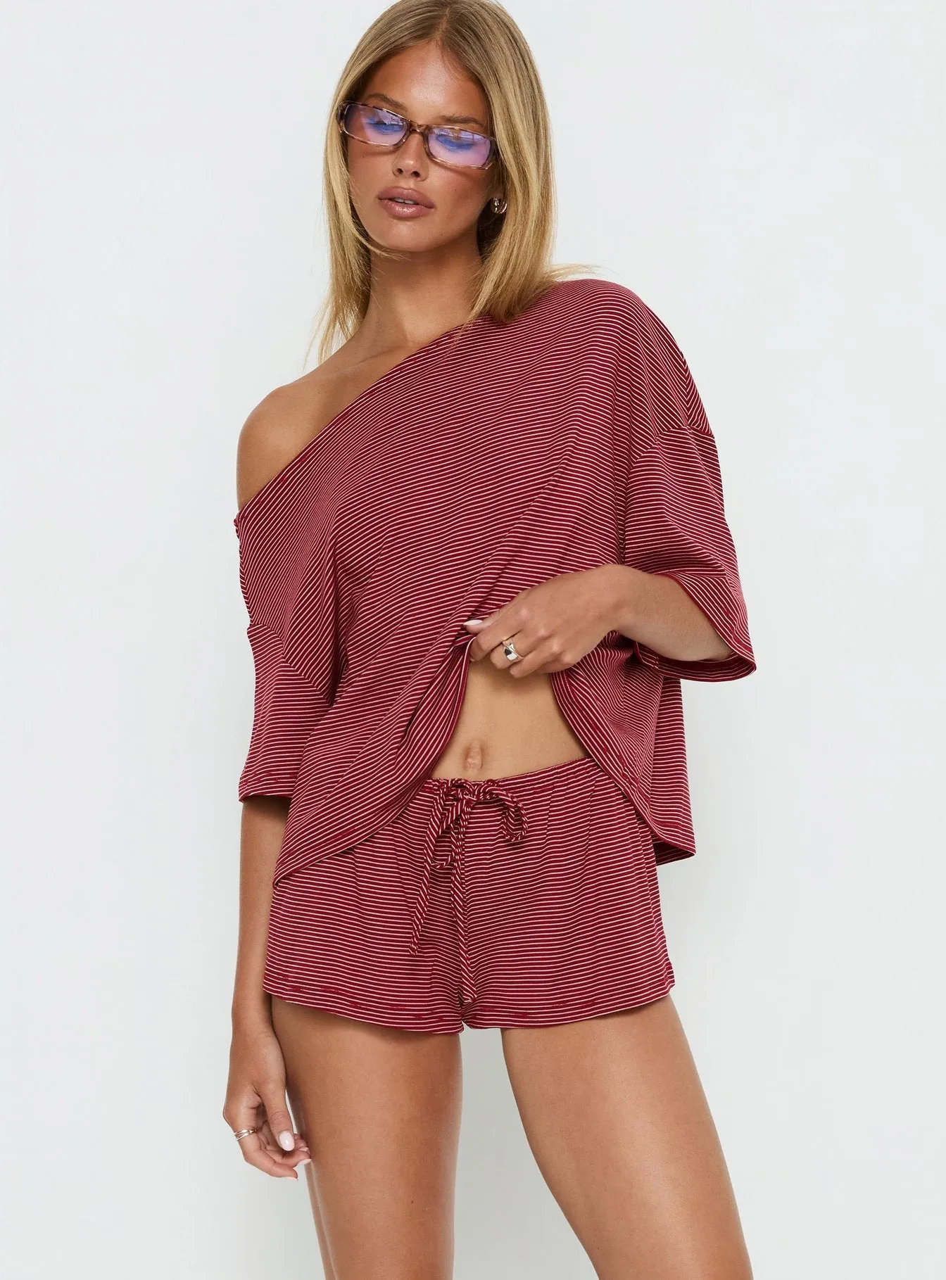 Sugar Surge Tie Waist Shorts Cherry Stripe sold by Princess Polly product image thumbnail 2