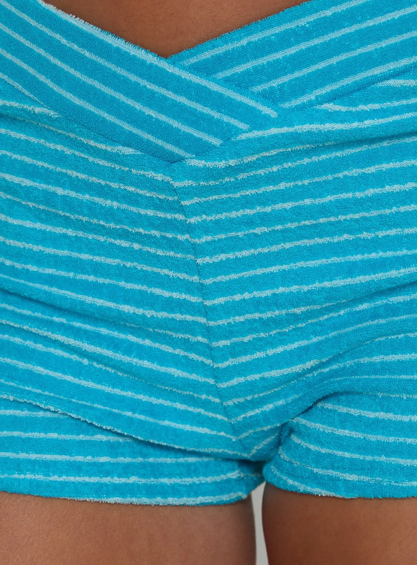 Jovian V Waist Terry Towelling Micro Shorts Blue Stripe sold by Princess Polly product image thumbnail 5