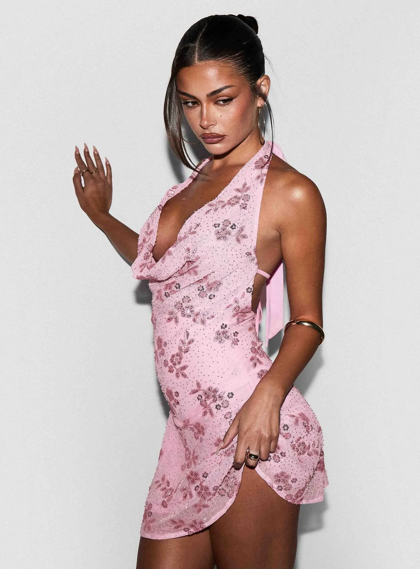 Longer Daylight Cowl Halter Playsuit Pink sold by Princess Polly