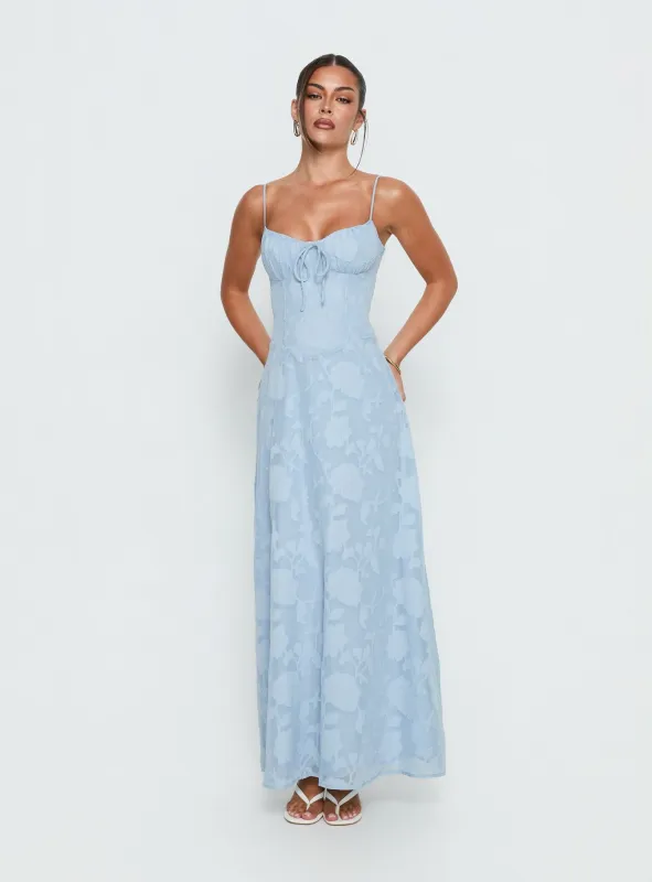 Members Only Maxi Dress Blue Burnout made by Princess Polly