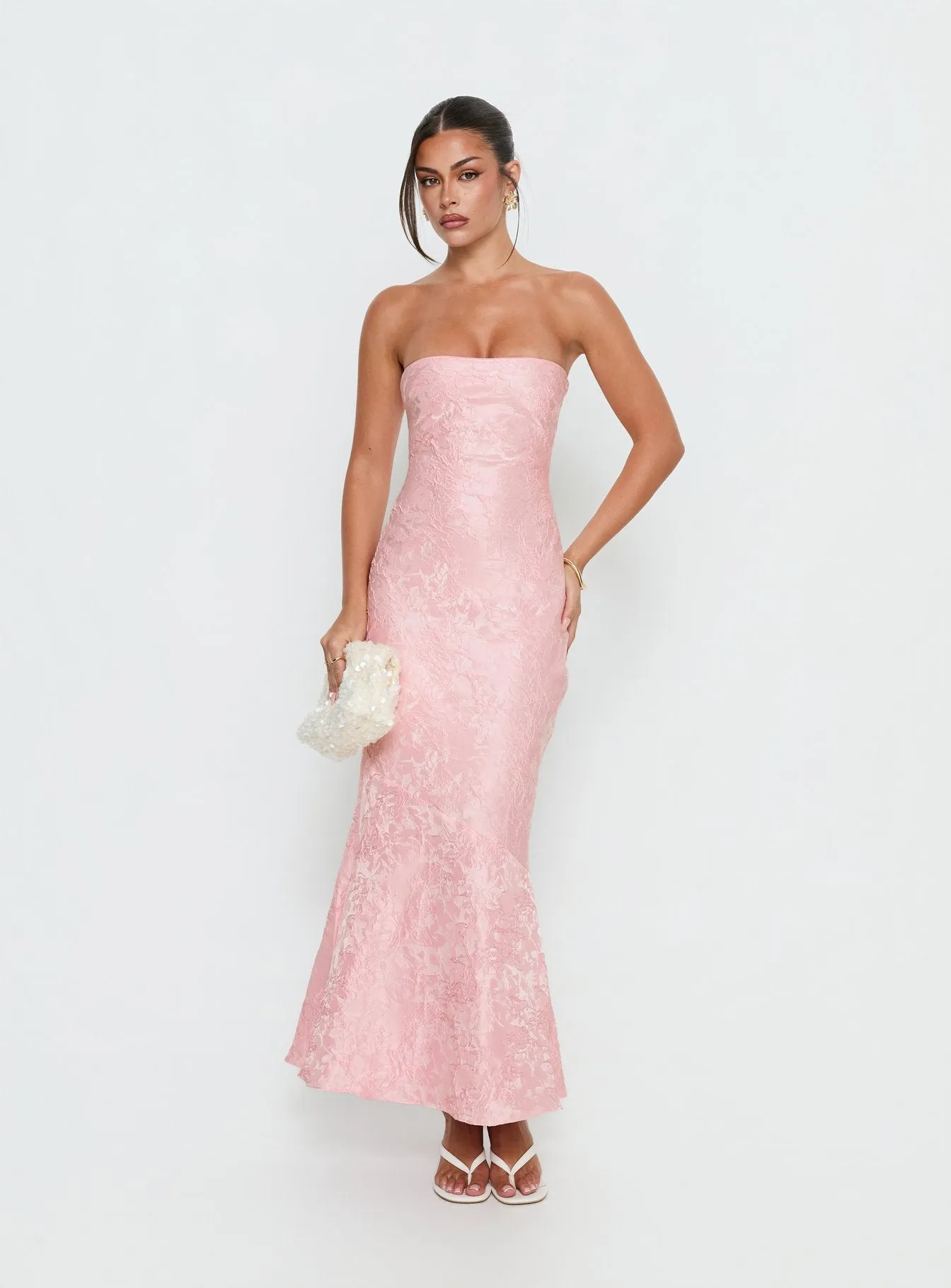 Lips Are Sealed Strapless Lace-Up Back Maxi Dress Pink sold by Princess Polly product image thumbnail 3