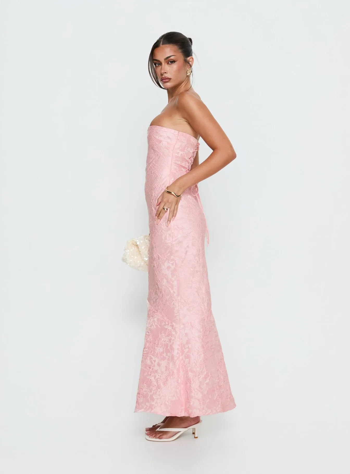 Lips Are Sealed Strapless Lace-Up Back Maxi Dress Pink sold by Princess Polly product image thumbnail 4