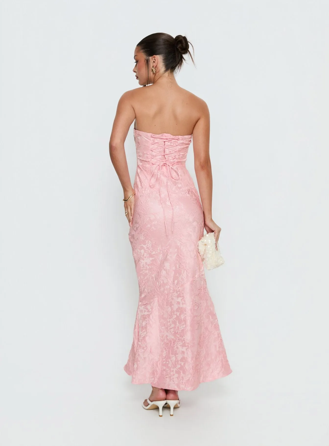 Lips Are Sealed Strapless Lace-Up Back Maxi Dress Pink sold by Princess Polly product image thumbnail 5