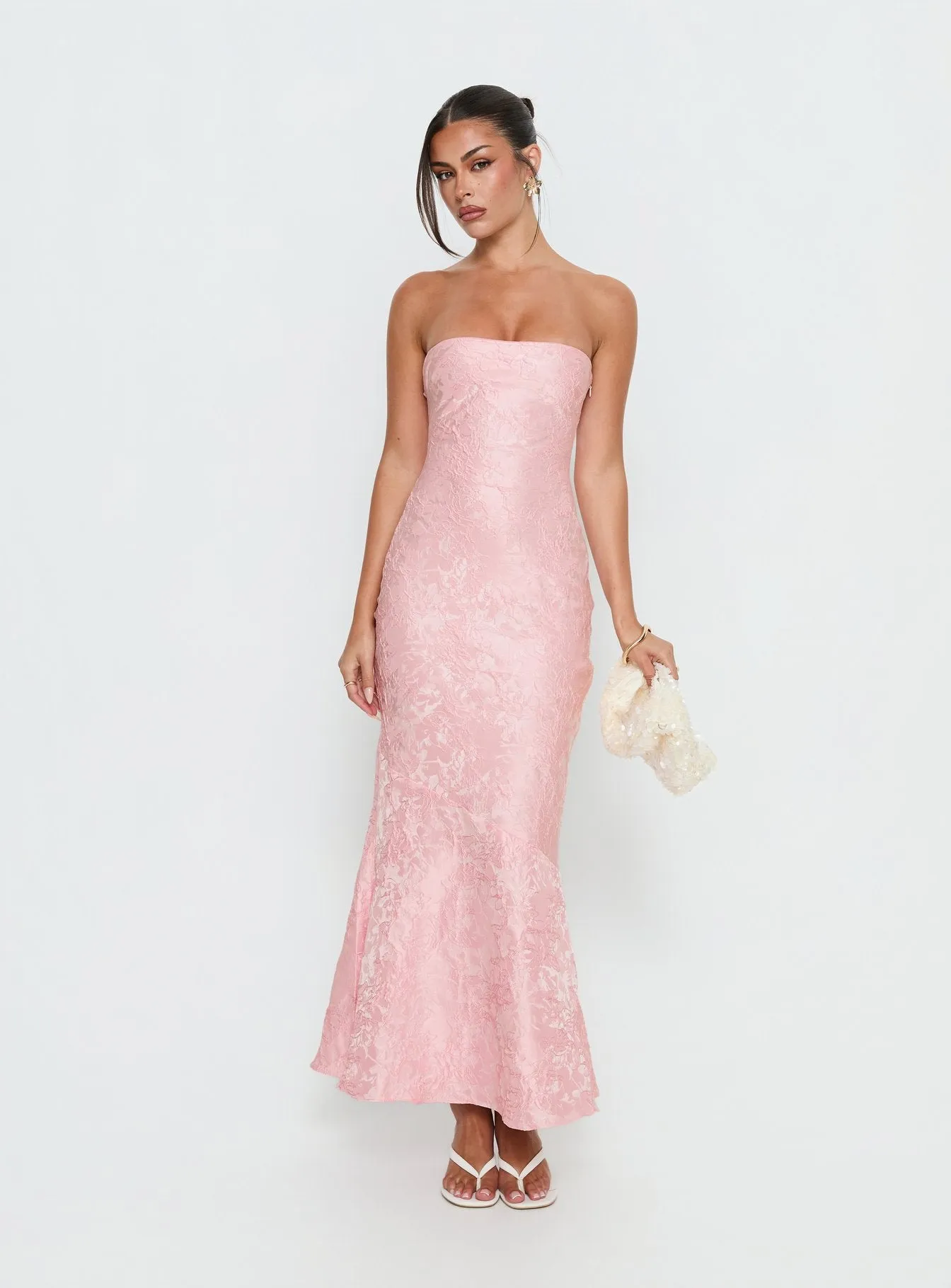 Lips Are Sealed Strapless Lace-Up Back Maxi Dress Pink sold by Princess Polly product image thumbnail 2
