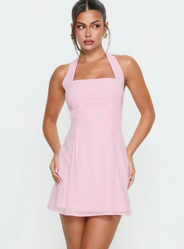 Rosamie Halter Mini Dress Soft Pink made by Princess Polly