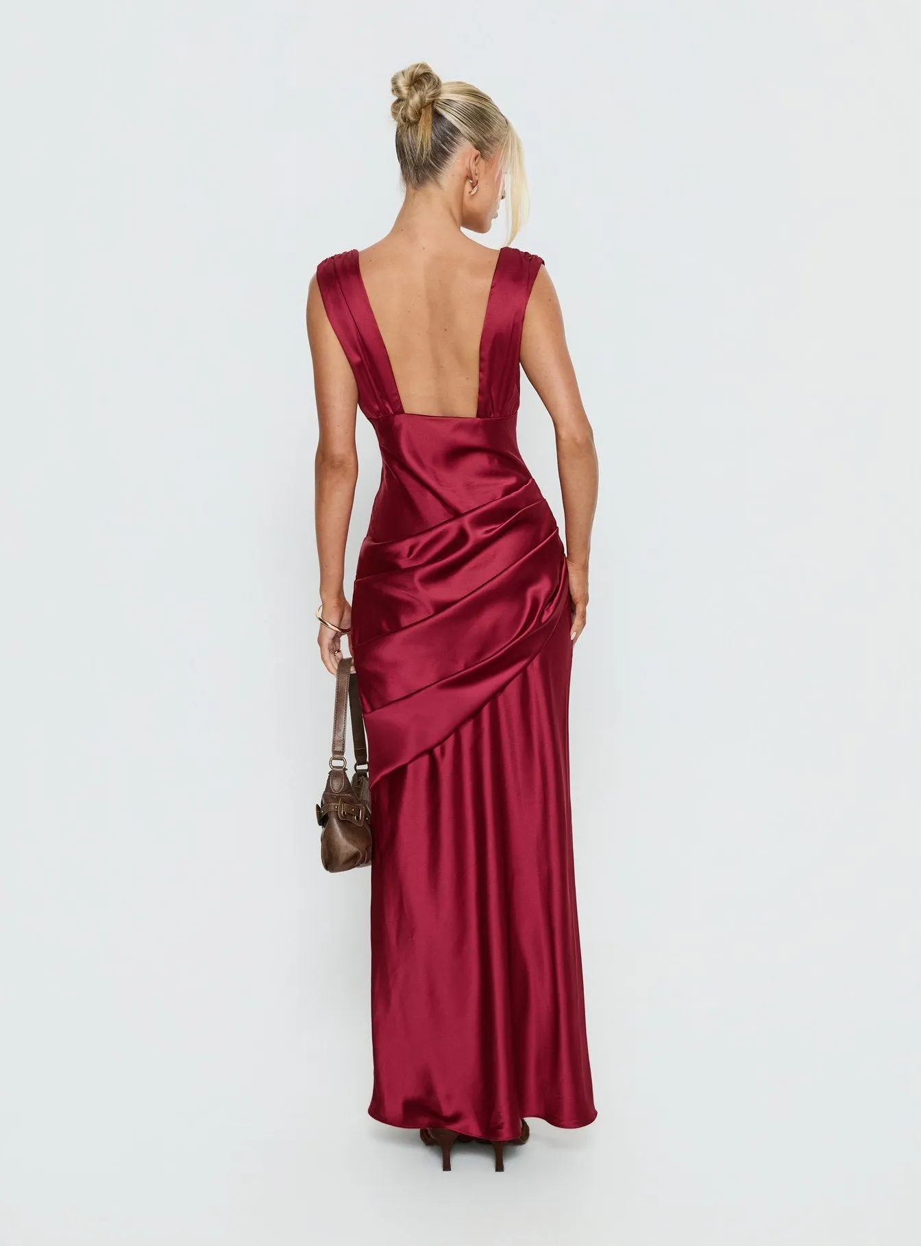 False Alarm Plunge Asymmetrical Pleat Maxi Dress Red sold by Princess Polly product image thumbnail 5