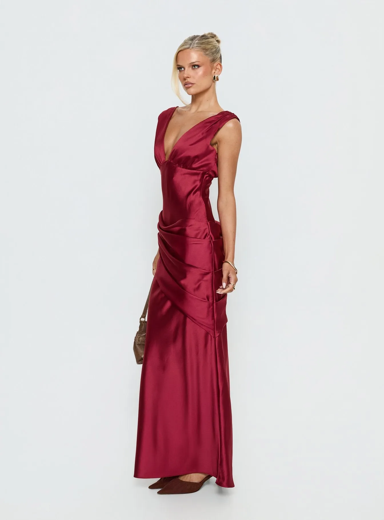 False Alarm Plunge Asymmetrical Pleat Maxi Dress Red sold by Princess Polly product image thumbnail 4