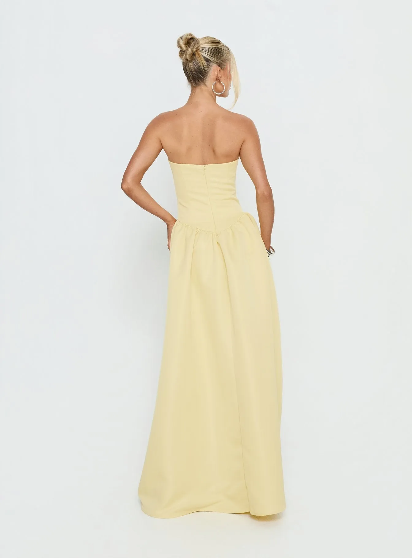 Soft Bloom Drop Waist Strapless Maxi Dress Yellow sold by Princess Polly product image thumbnail 5