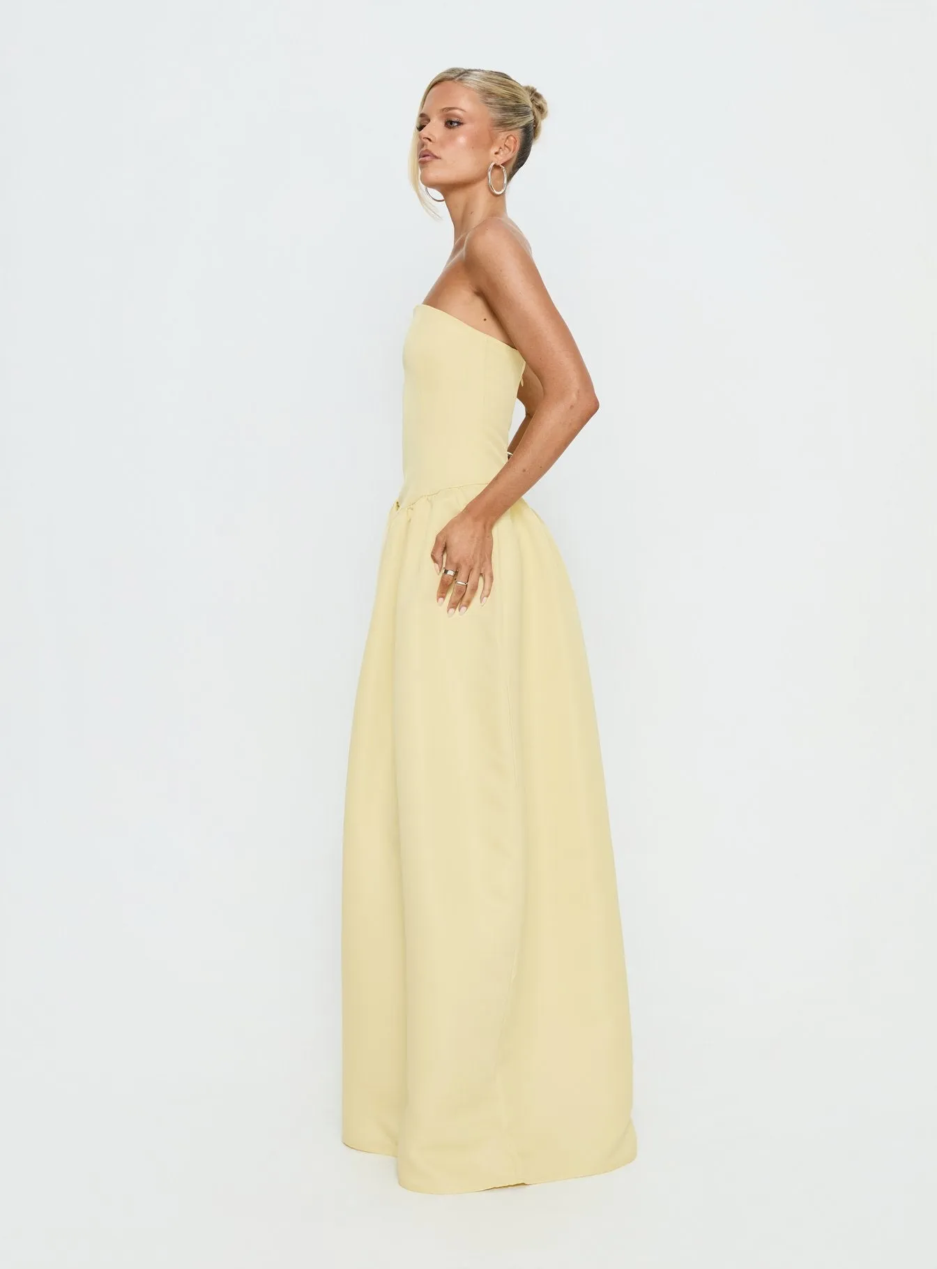 Soft Bloom Drop Waist Strapless Maxi Dress Yellow sold by Princess Polly product image thumbnail 4