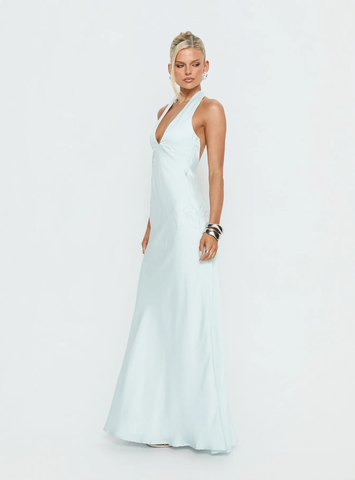 Strawberry Clouds Hotstone Satin Maxi Dress Icy Blue sold by Princess Polly product image thumbnail 4