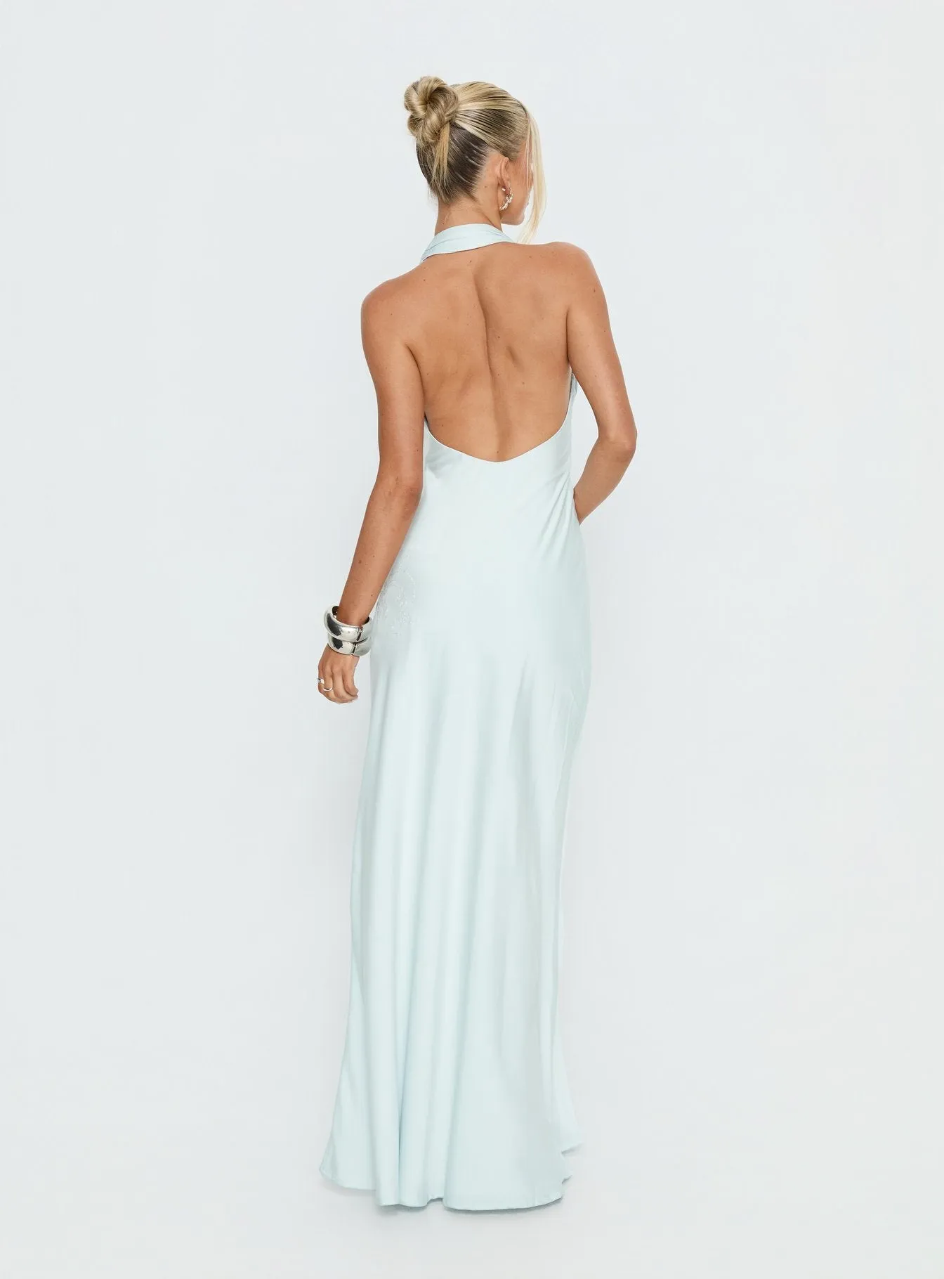 Strawberry Clouds Hotstone Satin Maxi Dress Icy Blue sold by Princess Polly product image thumbnail 5