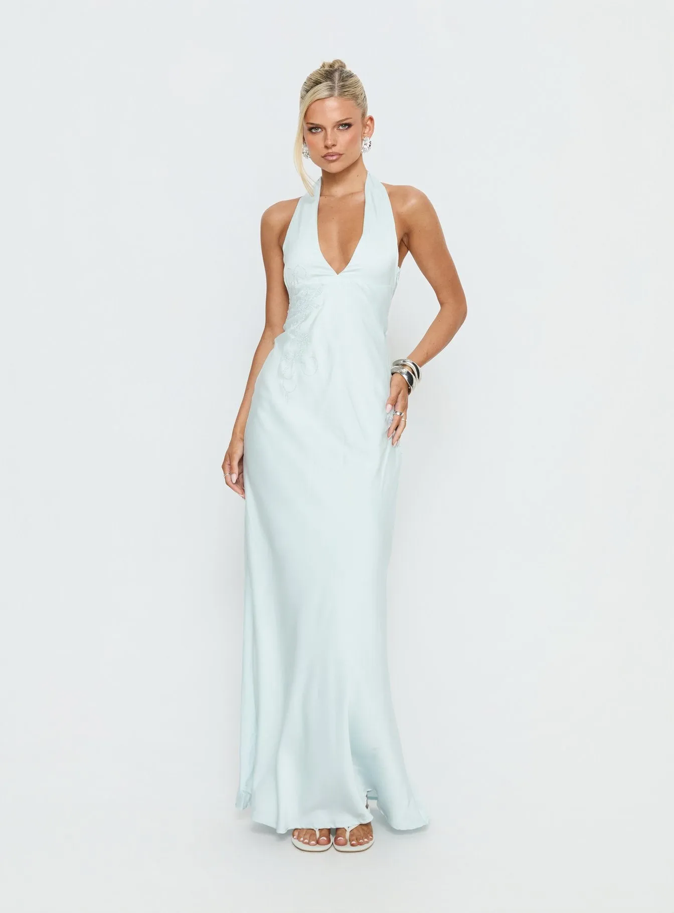 Strawberry Clouds Hotstone Satin Maxi Dress Icy Blue sold by Princess Polly product image thumbnail 2