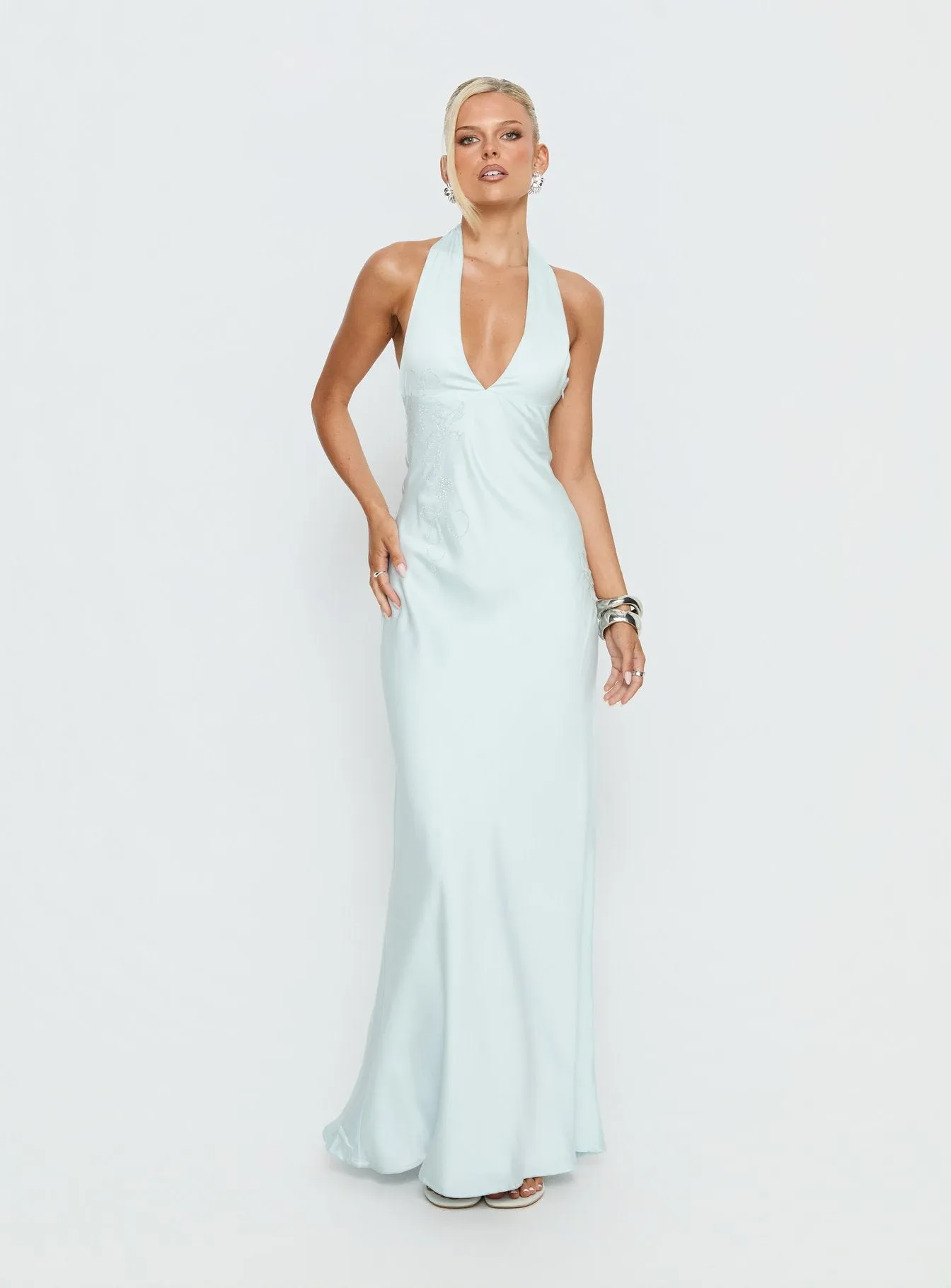 Strawberry Clouds Hotstone Satin Maxi Dress Icy Blue sold by Princess Polly product image thumbnail 3