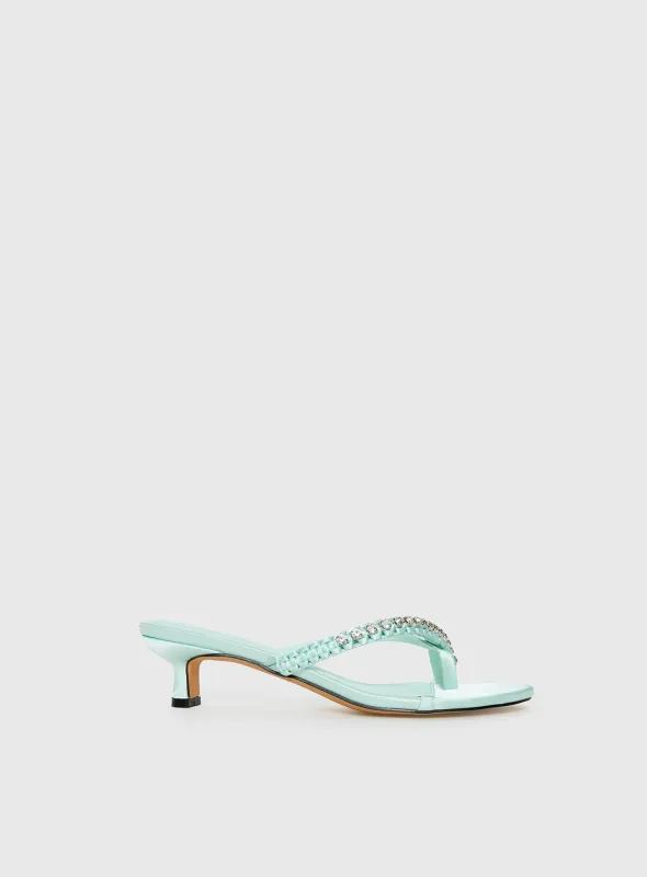 Little Italy Diamante Detail Thong Heels Aqua made by Princess Polly