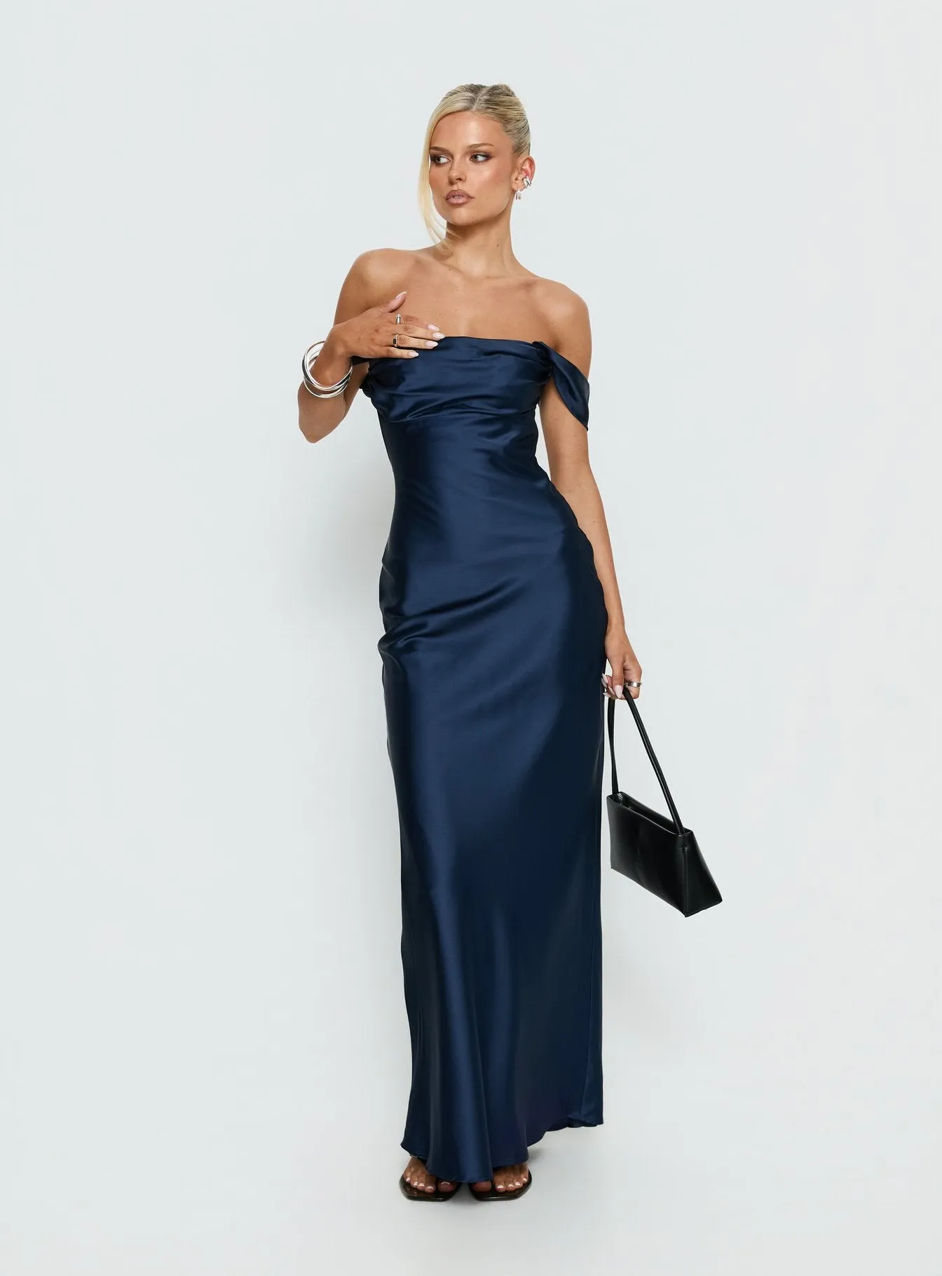 Azura Off The Shoulder Maxi Dress Navy sold by Princess Polly product image thumbnail 3