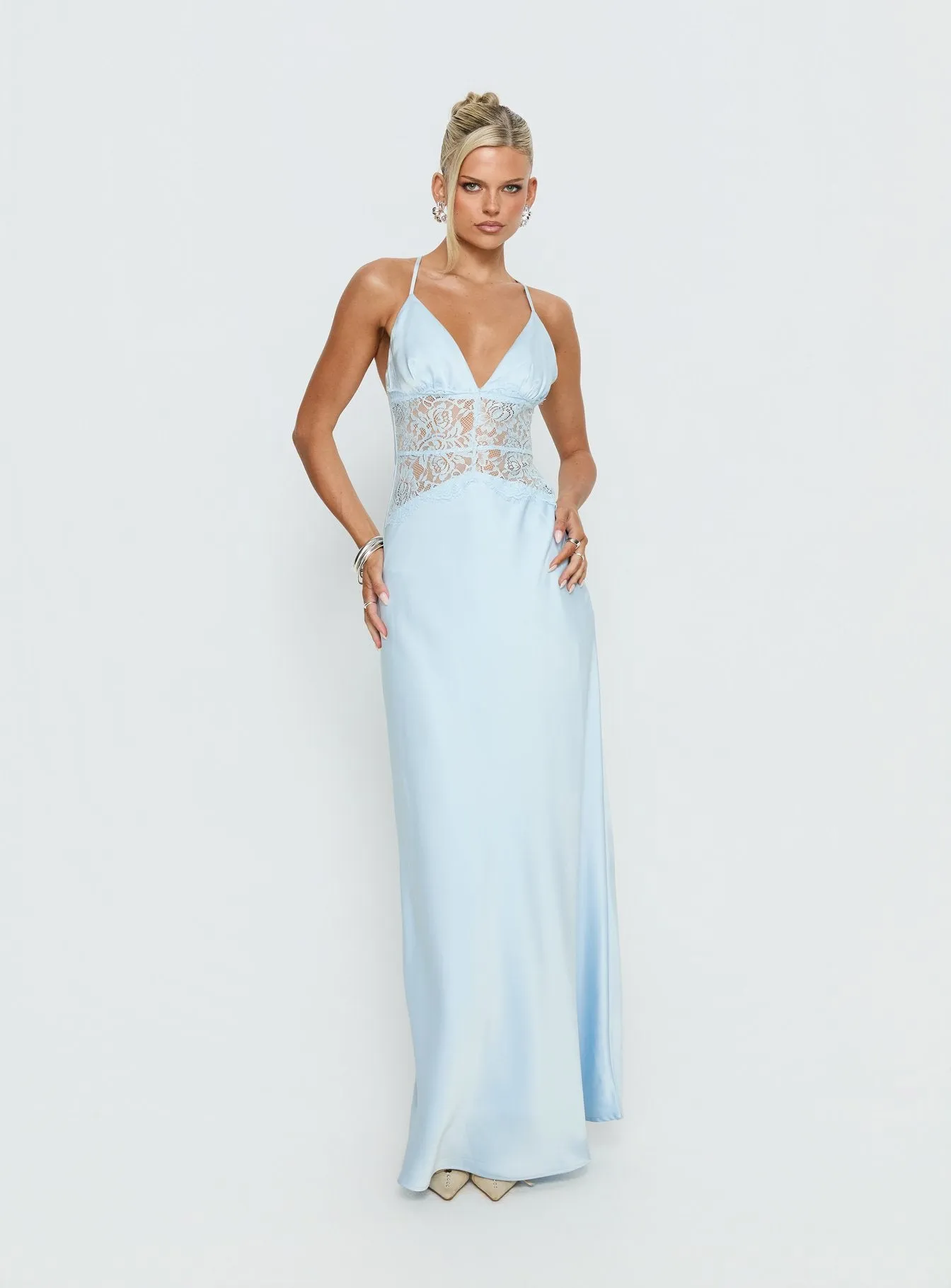 Klairee Halter Lace Maxi Dress Icy Blue sold by Princess Polly product image thumbnail 2