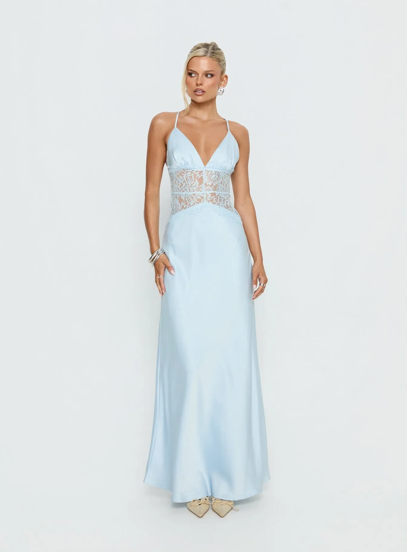 Klairee Halter Lace Maxi Dress Icy Blue sold by Princess Polly product image thumbnail 3