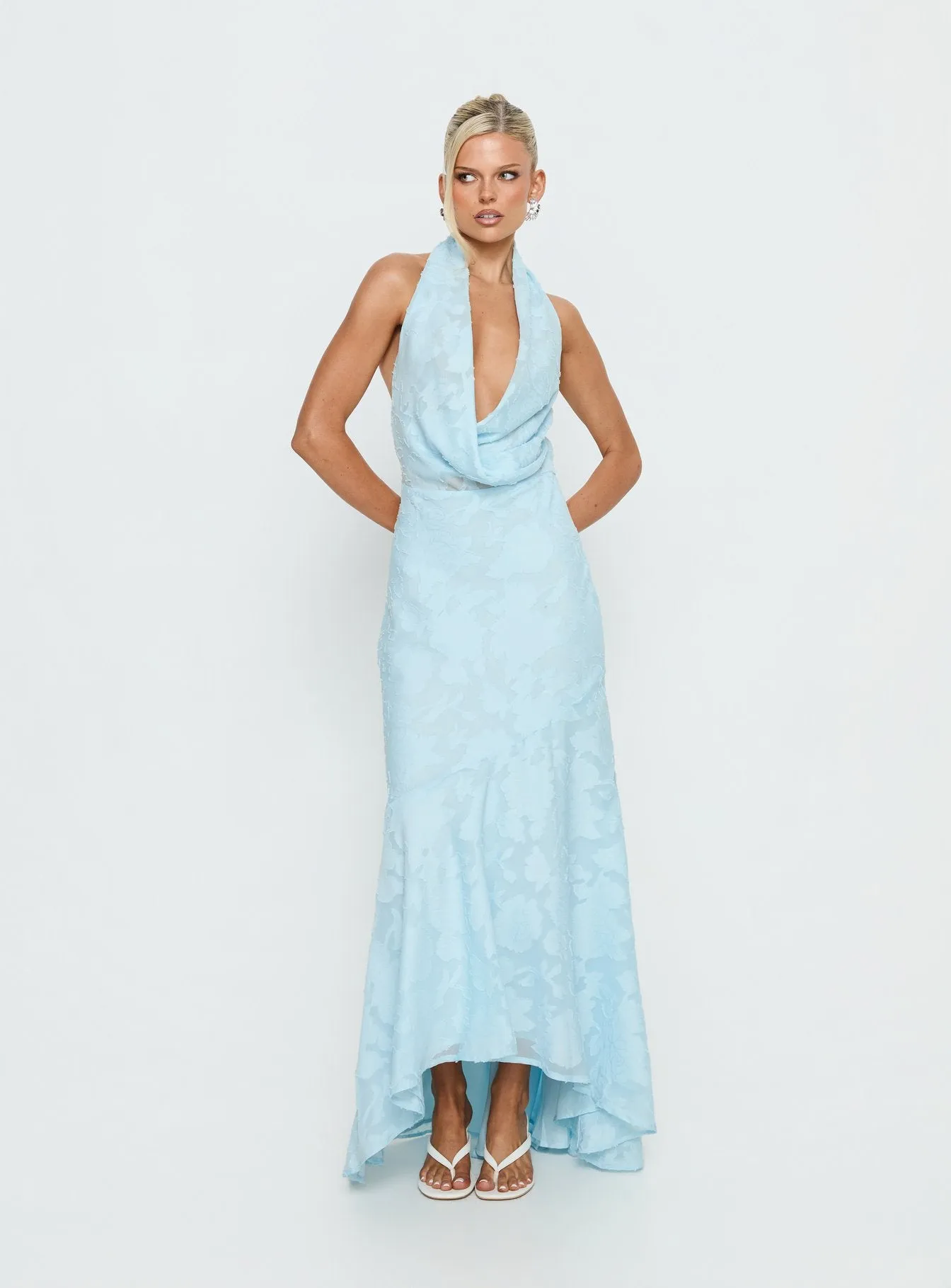 Invisible String Cowl Plunge Backless Maxi Dress Light Blue sold by Princess Polly product image thumbnail 3