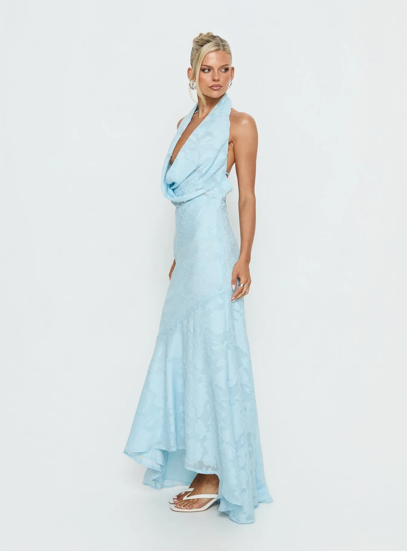 Invisible String Cowl Plunge Backless Maxi Dress Light Blue sold by Princess Polly product image thumbnail 4