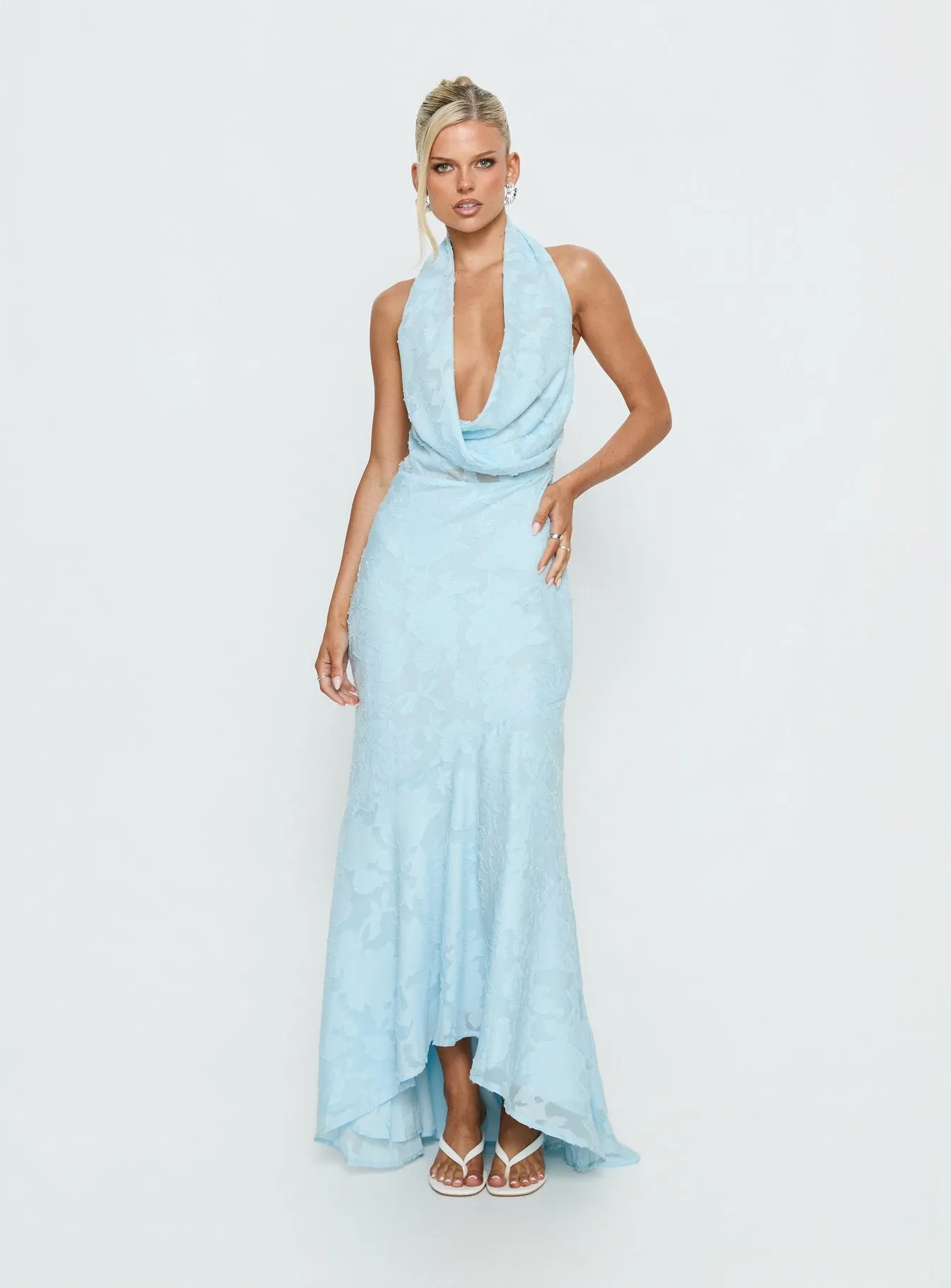 Invisible String Cowl Plunge Backless Maxi Dress Light Blue sold by Princess Polly product image thumbnail 2